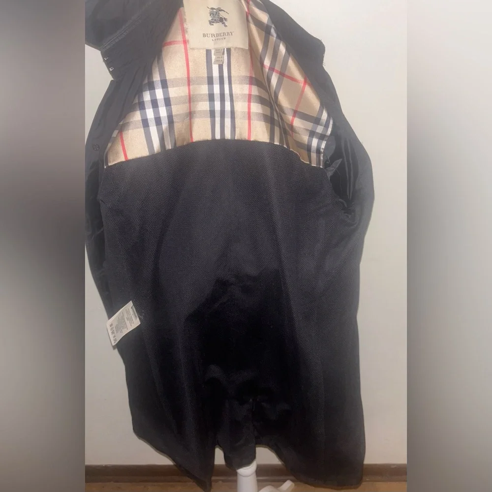 Burberry London Black Double-Breasted Women's Trench Coat 10 Black Missing Belt - Picture 14 of 16